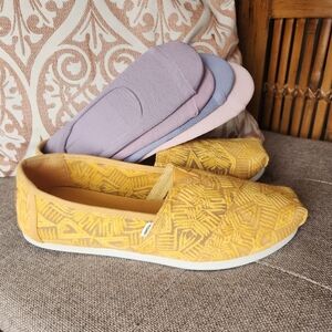 TOMS Canary Yellow Alpargata Knit Texture Slip-on Flat Loafers Ballet Socks